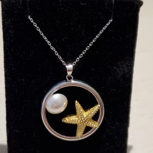 Stainless Steel Seashell and Pearl Necklace